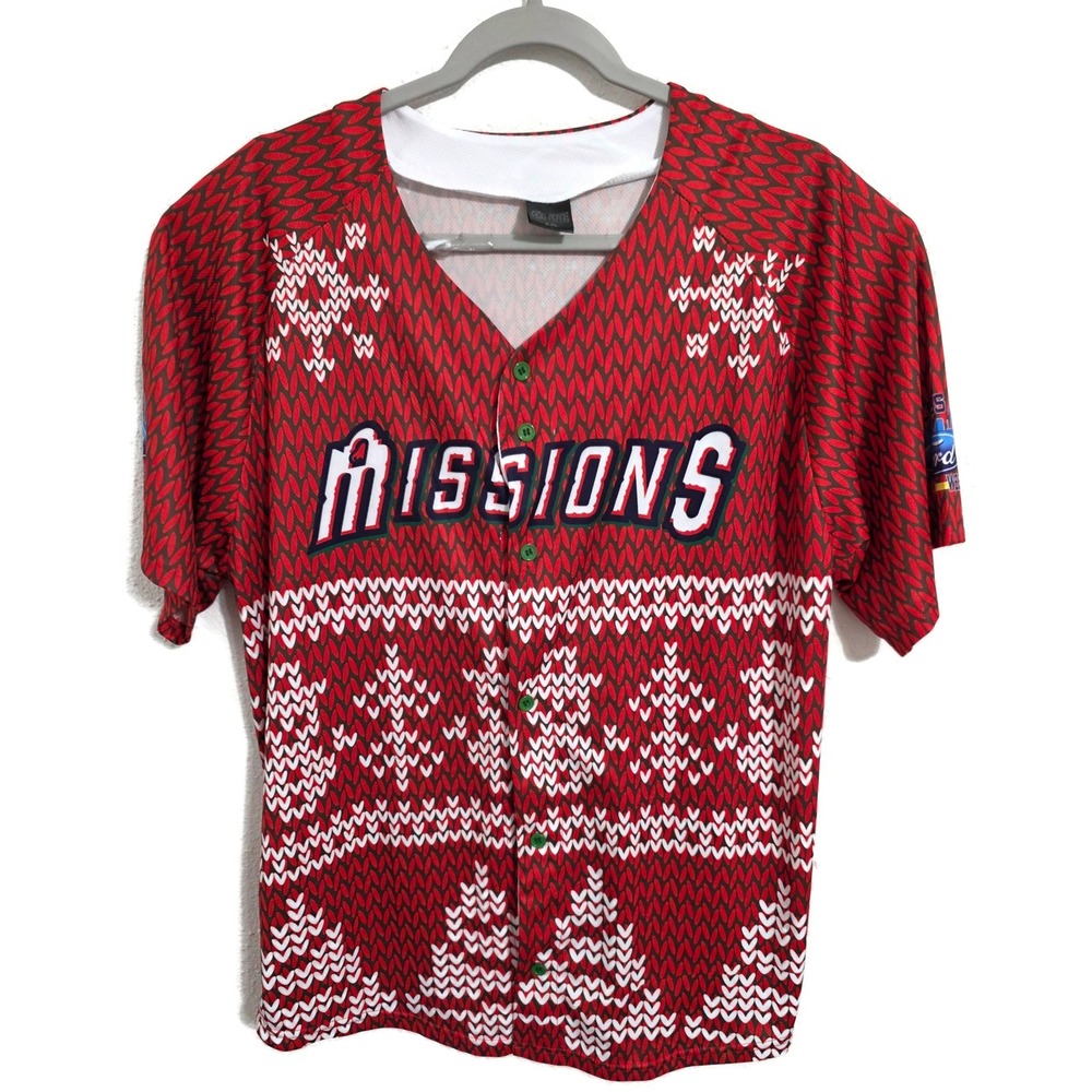 San Antonio Missions Baseball Jersey Mens XL Red Holiday Ugly Sweater Theme 22
